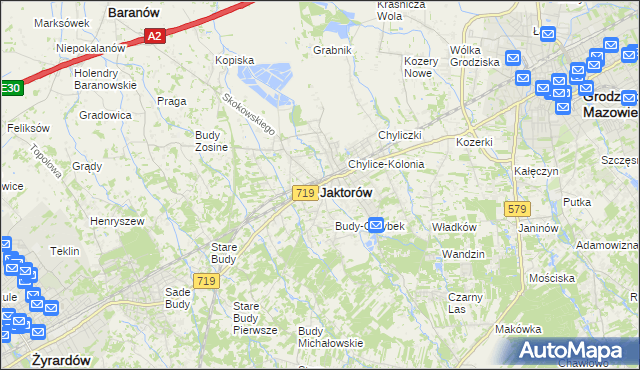 mapa Jaktorów, Jaktorów na mapie Targeo