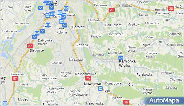 mapa Jamnica gmina Kamionka Wielka, Jamnica gmina Kamionka Wielka na mapie Targeo