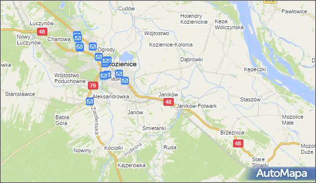 mapa Janików gmina Kozienice, Janików gmina Kozienice na mapie Targeo