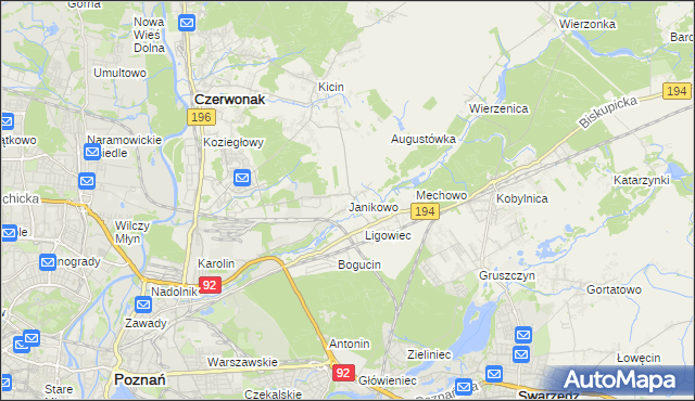 mapa Janikowo gmina Swarzędz, Janikowo gmina Swarzędz na mapie Targeo