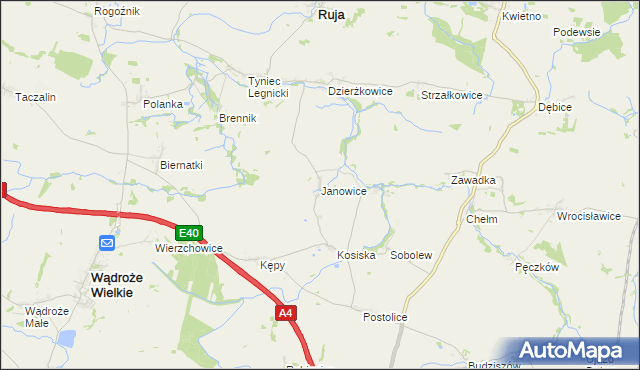 mapa Janowice gmina Ruja, Janowice gmina Ruja na mapie Targeo