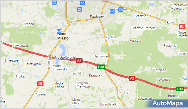 mapa Janowice gmina Stare Miasto, Janowice gmina Stare Miasto na mapie Targeo