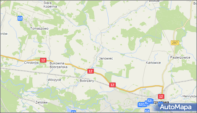 mapa Janowiec gmina Małomice, Janowiec gmina Małomice na mapie Targeo