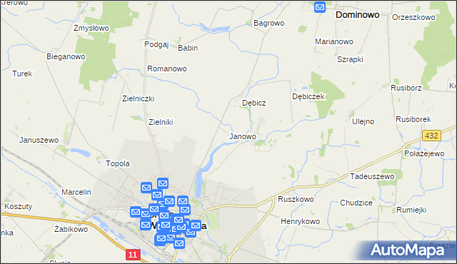 mapa Janowo gmina Środa Wielkopolska, Janowo gmina Środa Wielkopolska na mapie Targeo