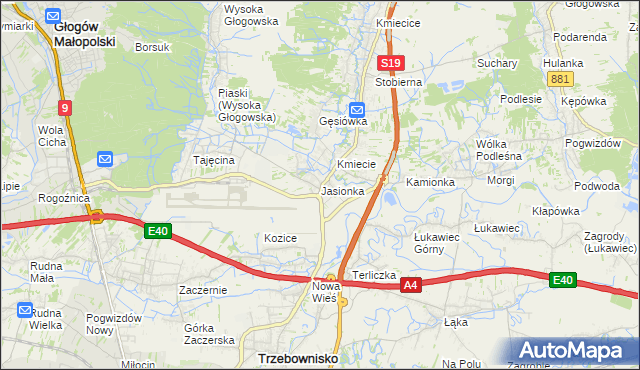 mapa Jasionka gmina Trzebownisko, Jasionka gmina Trzebownisko na mapie Targeo