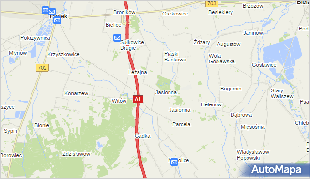 mapa Jasionna gmina Piątek, Jasionna gmina Piątek na mapie Targeo