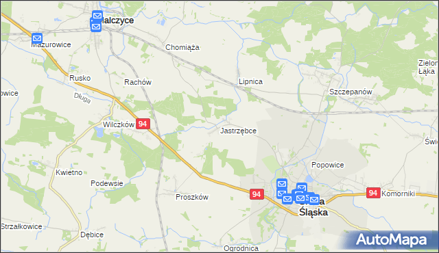 mapa Jastrzębce gmina Środa Śląska, Jastrzębce gmina Środa Śląska na mapie Targeo