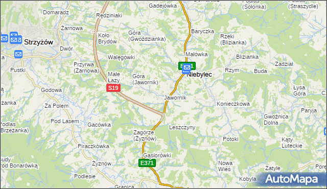 mapa Jawornik gmina Niebylec, Jawornik gmina Niebylec na mapie Targeo
