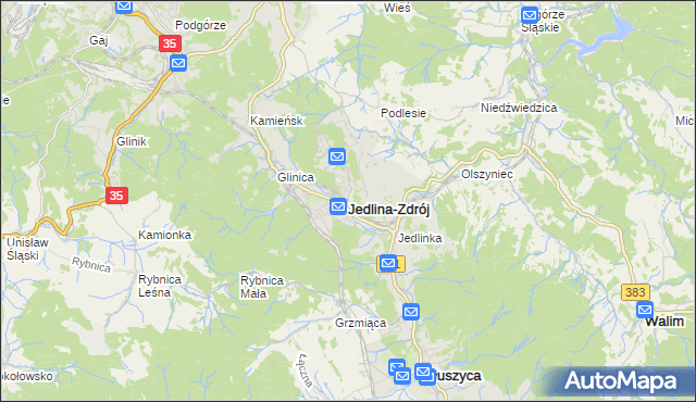 mapa Jedlina-Zdrój, Jedlina-Zdrój na mapie Targeo