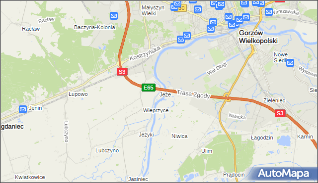 mapa Jeże gmina Bogdaniec, Jeże gmina Bogdaniec na mapie Targeo