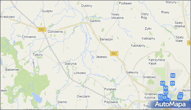 mapa Jeżewo gmina Kętrzyn, Jeżewo gmina Kętrzyn na mapie Targeo