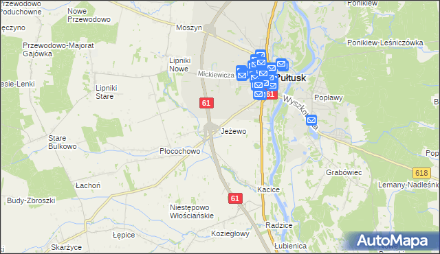 mapa Jeżewo gmina Pułtusk, Jeżewo gmina Pułtusk na mapie Targeo