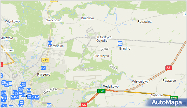 mapa Jezierzyce gmina Słupsk, Jezierzyce gmina Słupsk na mapie Targeo