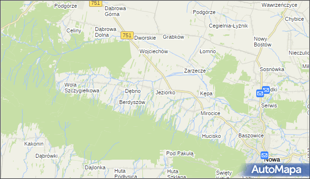 mapa Jeziorko gmina Nowa Słupia, Jeziorko gmina Nowa Słupia na mapie Targeo
