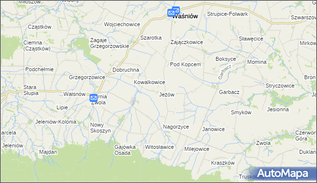 mapa Jeżów gmina Waśniów, Jeżów gmina Waśniów na mapie Targeo