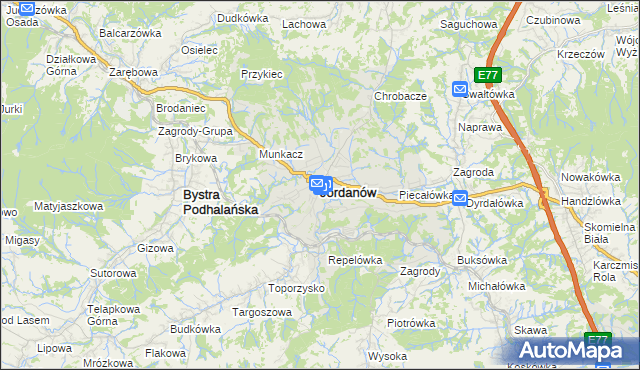 mapa Jordanów powiat suski, Jordanów powiat suski na mapie Targeo