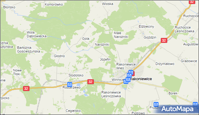 mapa Józefin gmina Rakoniewice, Józefin gmina Rakoniewice na mapie Targeo