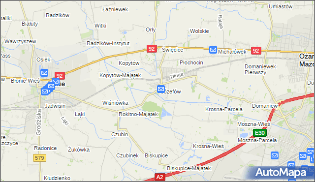 mapa Józefów gmina Ożarów Mazowiecki, Józefów gmina Ożarów Mazowiecki na mapie Targeo
