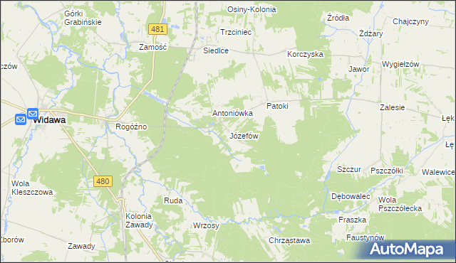mapa Józefów gmina Widawa, Józefów gmina Widawa na mapie Targeo
