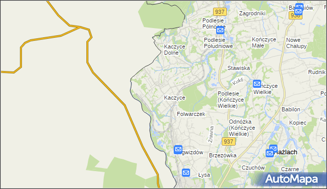 mapa Kaczyce gmina Zebrzydowice, Kaczyce gmina Zebrzydowice na mapie Targeo