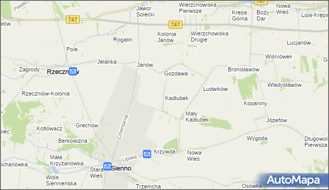 mapa Kadłubek gmina Sienno, Kadłubek gmina Sienno na mapie Targeo