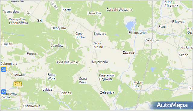 mapa Kajetanów gmina Przedbórz, Kajetanów gmina Przedbórz na mapie Targeo