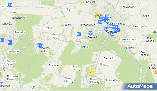 mapa Kaletnik gmina Koluszki, Kaletnik gmina Koluszki na mapie Targeo
