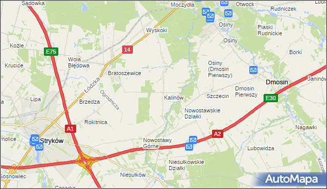 mapa Kalinów gmina Stryków, Kalinów gmina Stryków na mapie Targeo