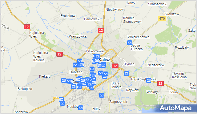 mapa Kalisza, Kalisz na mapie Targeo