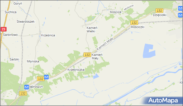mapa Kamień Mały gmina Witnica, Kamień Mały gmina Witnica na mapie Targeo