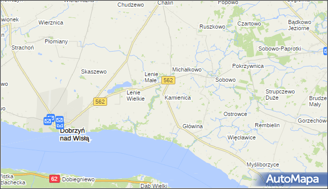 mapa Kamienica gmina Dobrzyń nad Wisłą, Kamienica gmina Dobrzyń nad Wisłą na mapie Targeo