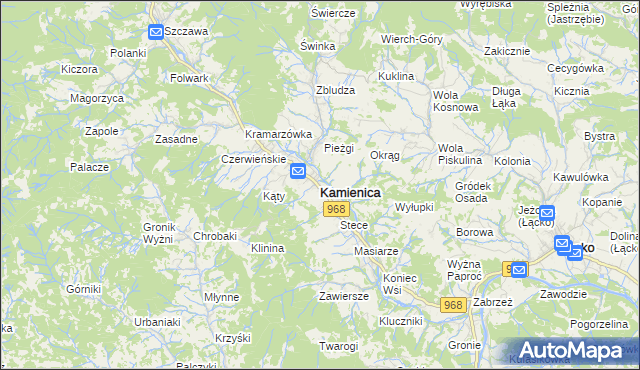 mapa Kamienica powiat limanowski, Kamienica powiat limanowski na mapie Targeo