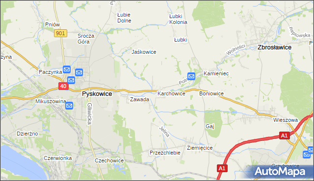 mapa Karchowice, Karchowice na mapie Targeo