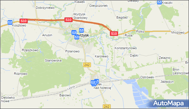 mapa Karolewo gmina Wyrzysk, Karolewo gmina Wyrzysk na mapie Targeo