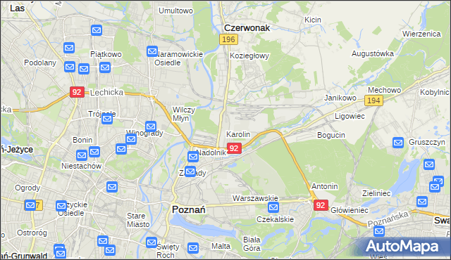 mapa Karolin gmina Poznań, Karolin gmina Poznań na mapie Targeo