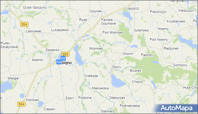 mapa Kazimierzewo gmina Zbójno, Kazimierzewo gmina Zbójno na mapie Targeo