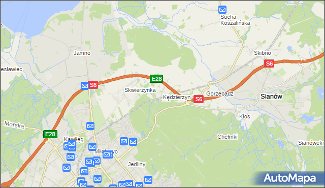 mapa Kędzierzyn gmina Sianów, Kędzierzyn gmina Sianów na mapie Targeo