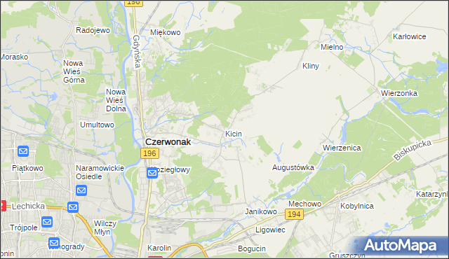 mapa Kicin gmina Czerwonak, Kicin gmina Czerwonak na mapie Targeo