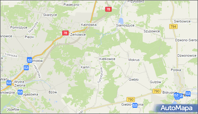 mapa Kiełkowice, Kiełkowice na mapie Targeo
