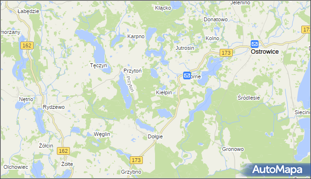 mapa Kiełpin gmina Ostrowice, Kiełpin gmina Ostrowice na mapie Targeo