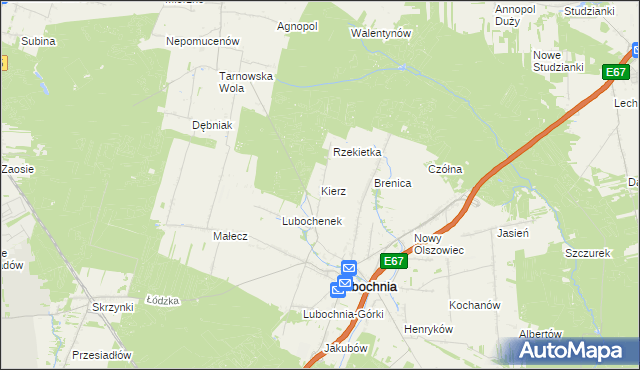 mapa Kierz gmina Lubochnia, Kierz gmina Lubochnia na mapie Targeo