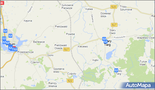 mapa Klecewo gmina Stary Targ, Klecewo gmina Stary Targ na mapie Targeo