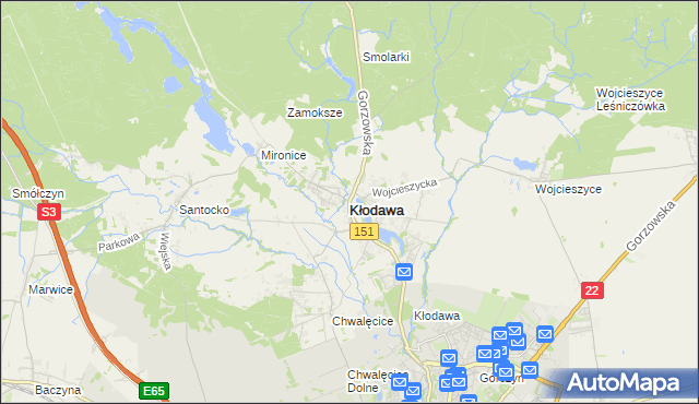mapa Kłodawa powiat gorzowski, Kłodawa powiat gorzowski na mapie Targeo
