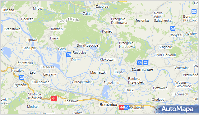 mapa Kłokoczyn gmina Czernichów, Kłokoczyn gmina Czernichów na mapie Targeo