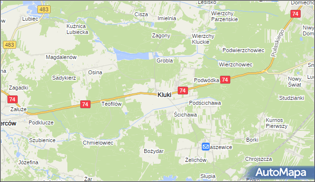 mapa Kluki powiat bełchatowski, Kluki powiat bełchatowski na mapie Targeo