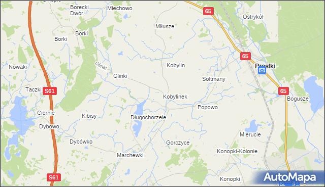 mapa Kobylinek gmina Prostki, Kobylinek gmina Prostki na mapie Targeo