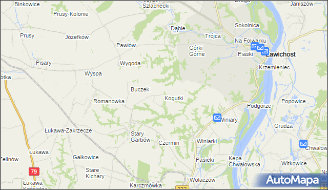 mapa Kogutki, Kogutki na mapie Targeo