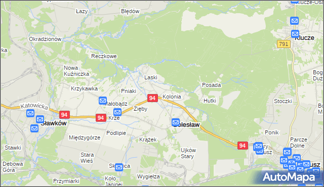 mapa Kolonia gmina Bolesław, Kolonia gmina Bolesław na mapie Targeo
