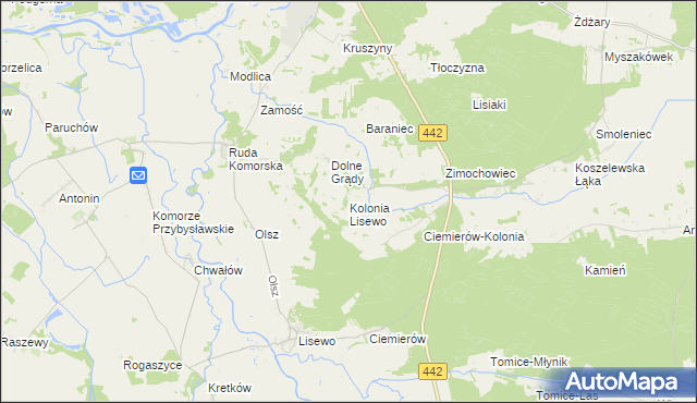 mapa Kolonia Lisewo gmina Pyzdry, Kolonia Lisewo gmina Pyzdry na mapie Targeo