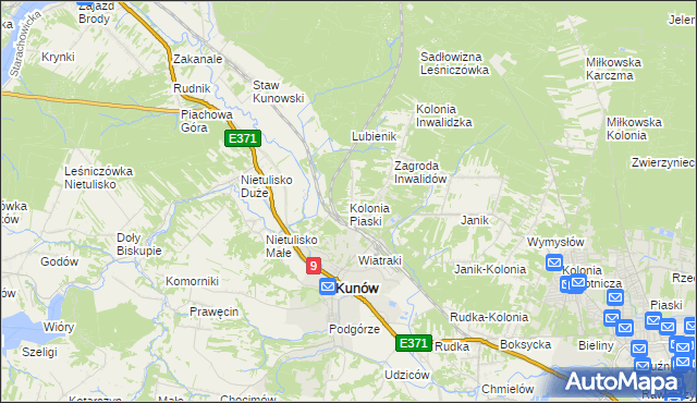 mapa Kolonia Piaski gmina Kunów, Kolonia Piaski gmina Kunów na mapie Targeo